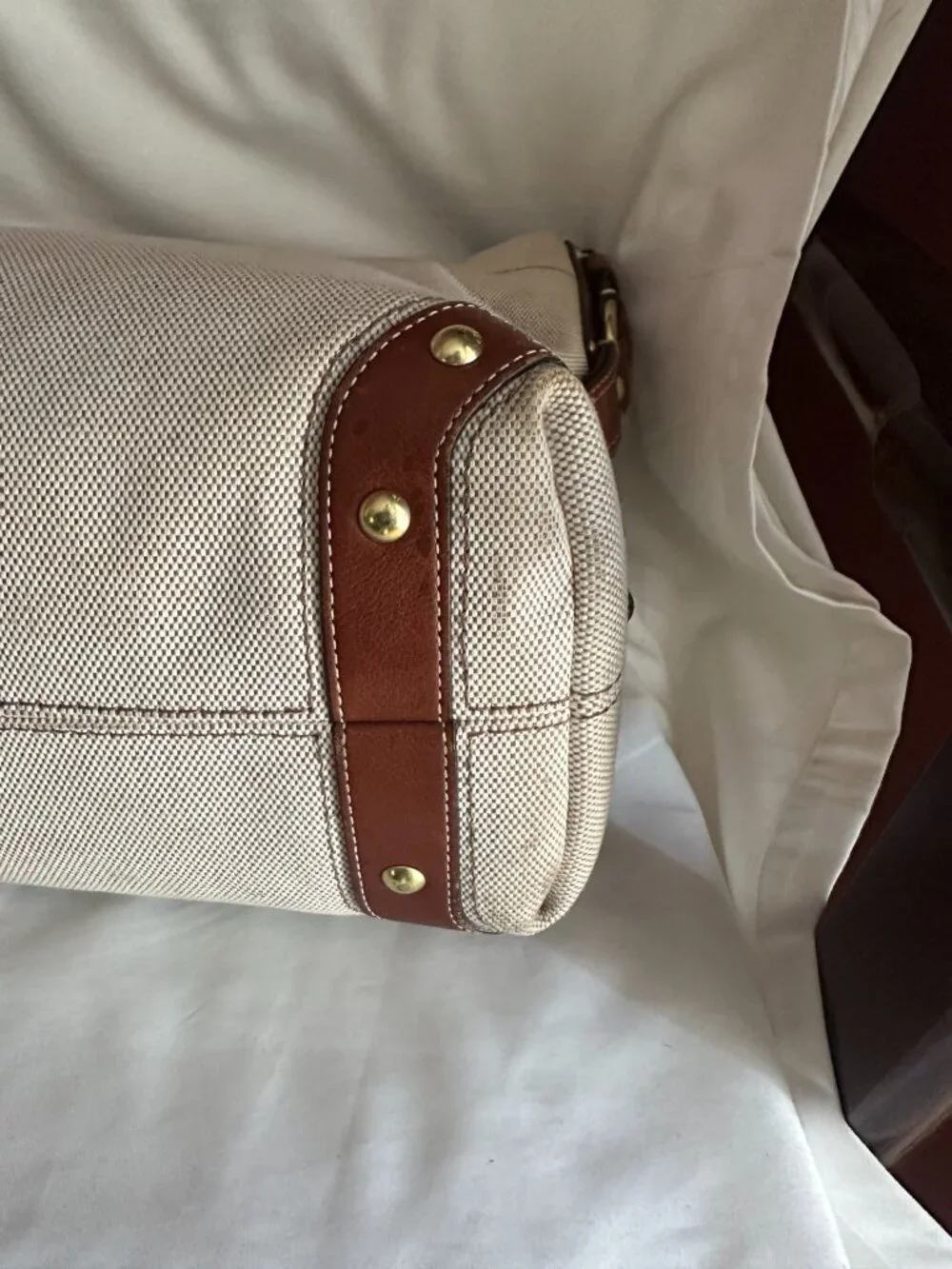 Coach CARLY canvas and leather large natural / brown leather trim shoulder hobo - Picture 6 of 12